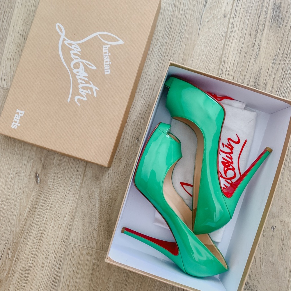 Christian Louboutin Mint Peep Toe Pumps